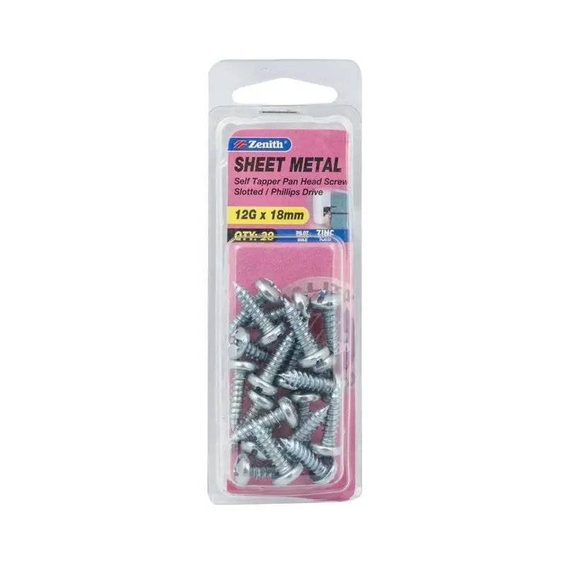 Zenith Zinc-Plated Pan Head Self-Tapping Screw – 12G X 18Mm (20-Pack) 1