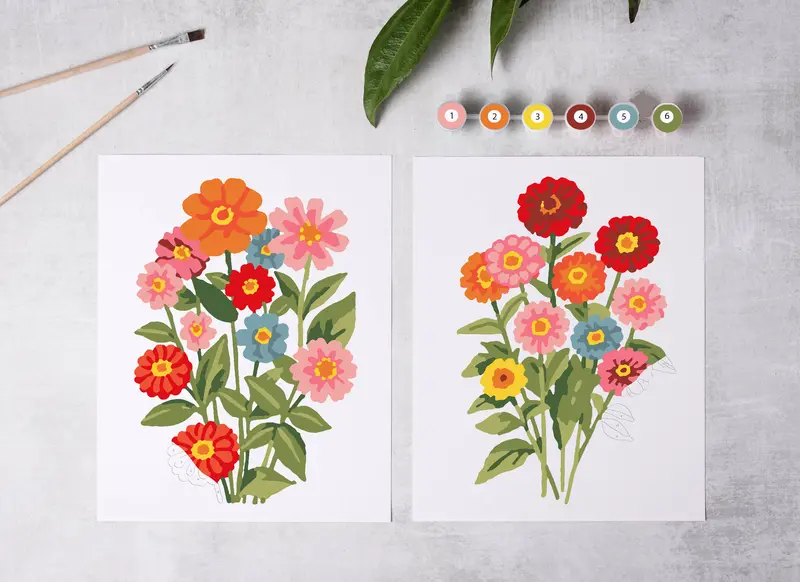 Zinna Blooms Paint-By-Numbers Kit – Botanical-Themed Art Project 1